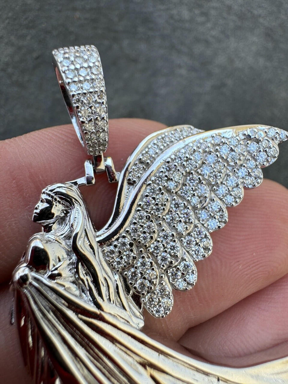 MOISSANITE Guardian Angel Wing Pendant - 925 Silver - 3 Sizes 1"-2.25"