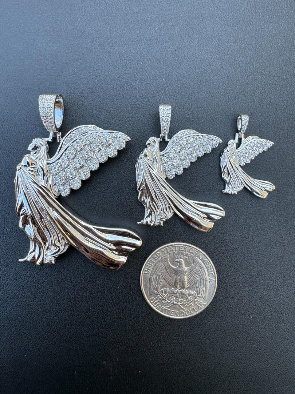 MOISSANITE Guardian Angel Wing Pendant - 925 Silver - 3 Sizes 1"-2.25"