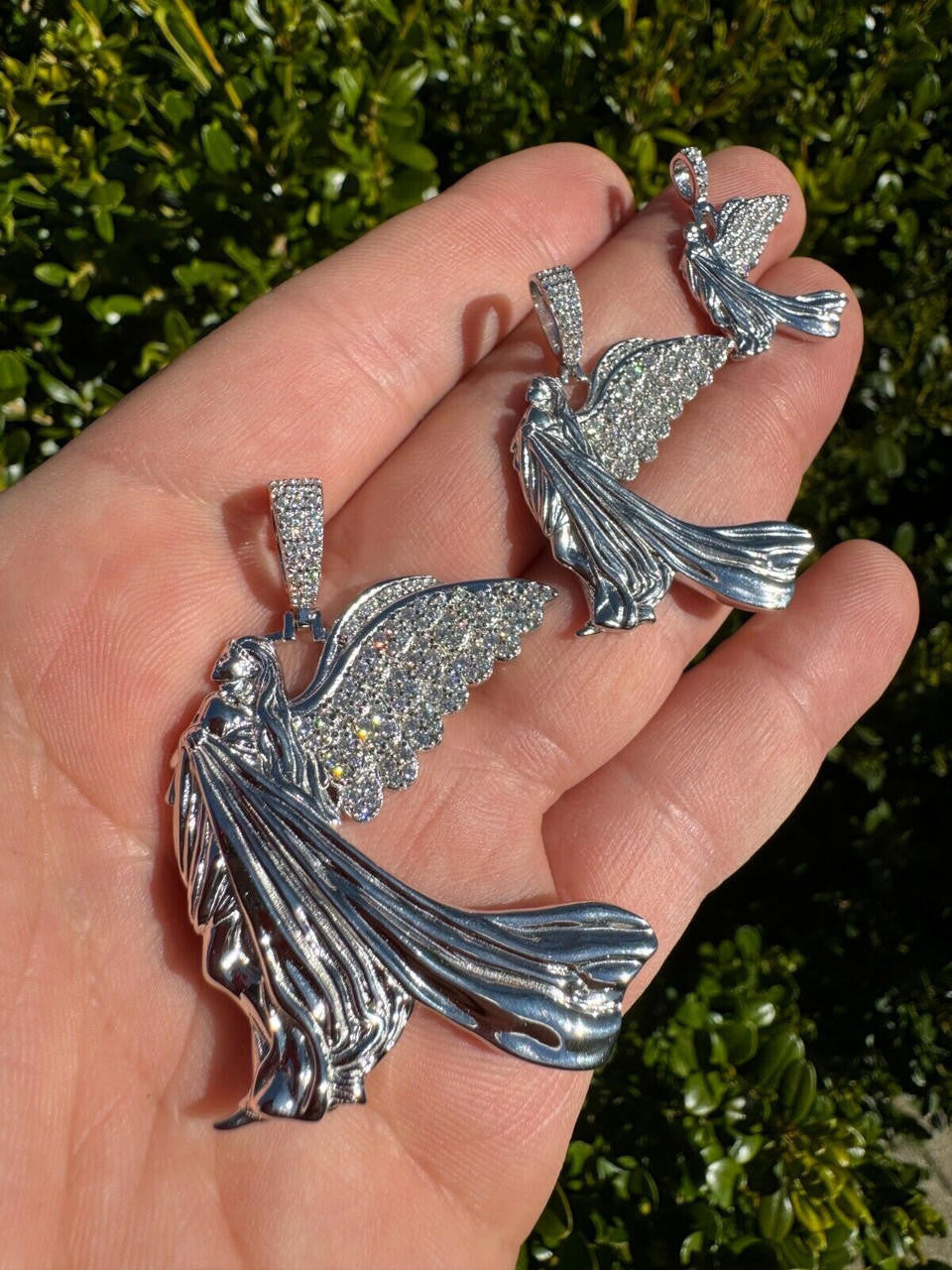 MOISSANITE Guardian Angel Wing Pendant - 925 Silver - 3 Sizes 1"-2.25"