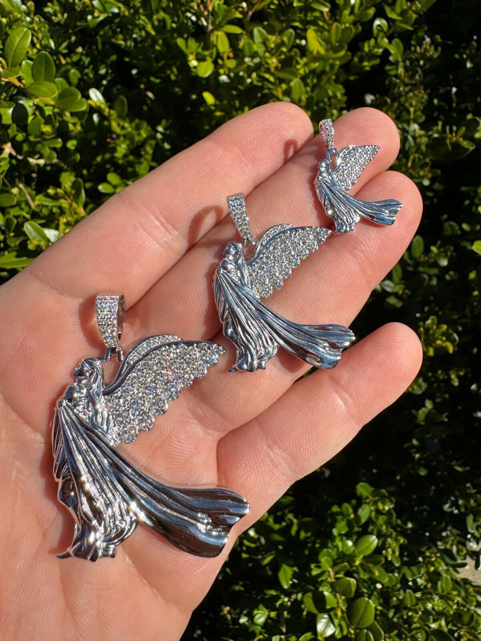 MOISSANITE Guardian Angel Wing Pendant - 925 Silver - 3 Sizes 1"-2.25"