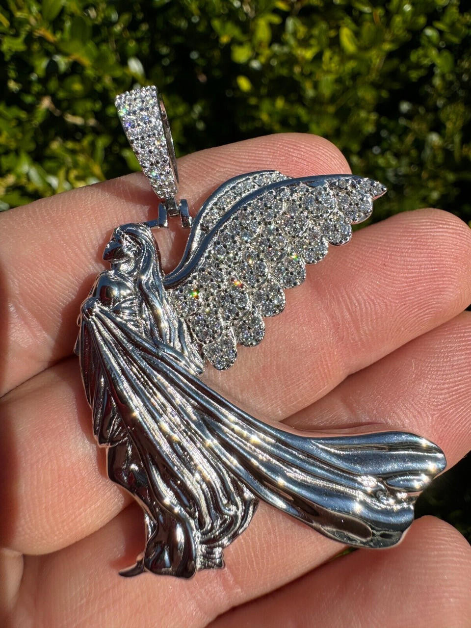 MOISSANITE Guardian Angel Wing Pendant - 925 Silver - 3 Sizes 1"-2.25"