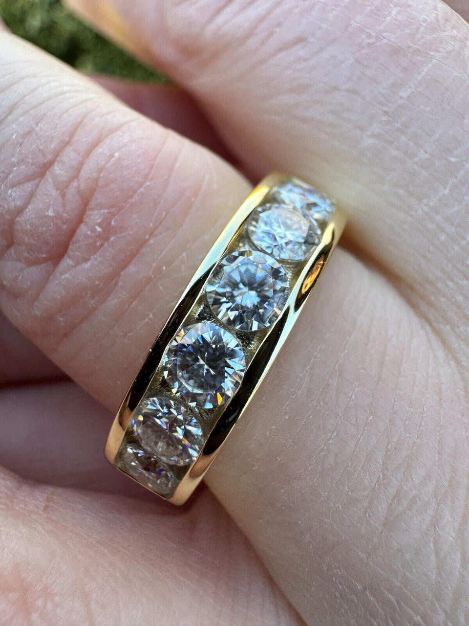 MOISSANITE Half Eternity Channel Set Wedding Band Ring - 14k Gold Vermeil 925 Silver - 1.5mm-5mm