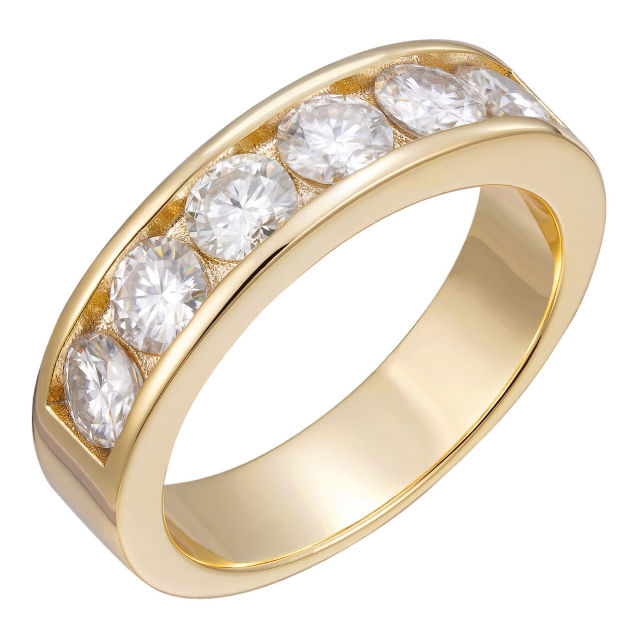 MOISSANITE Half Eternity Channel Set Wedding Band Ring - 14k Gold Vermeil 925 Silver - 1.5mm-5mm
