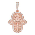 MOISSANITE Hamsa Evil Eye Hand Pendant - 14k Rose Gold Vermeil 925 Silver - 3 Sizes 1.25"-2.75"