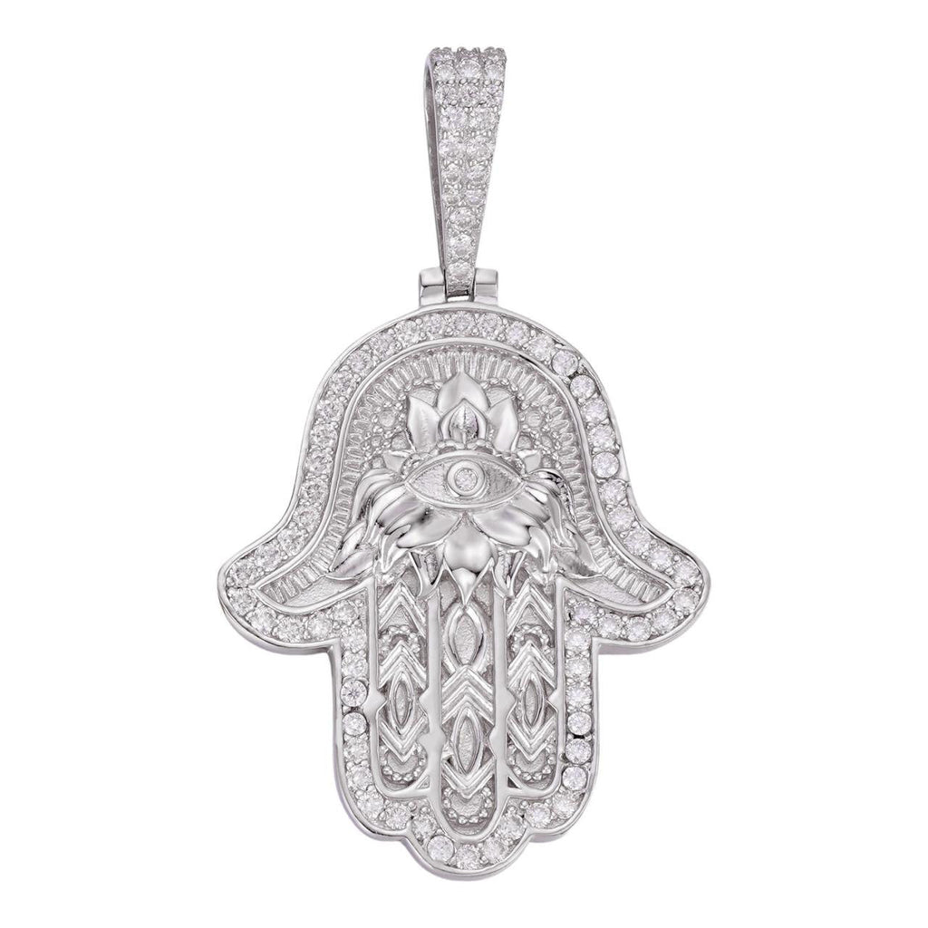 MOISSANITE Hamsa Evil Eye Hand Pendant - 925 Silver - 3 Sizes 1.25"-2.75"