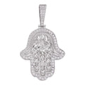 MOISSANITE Hamsa Evil Eye Hand Pendant - 925 Silver - 3 Sizes 1.25"-2.75"