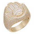 MOISSANITE Hamsa Hand Baguette Iced Out Ring - 14k Gold Vermeil 925 Silver