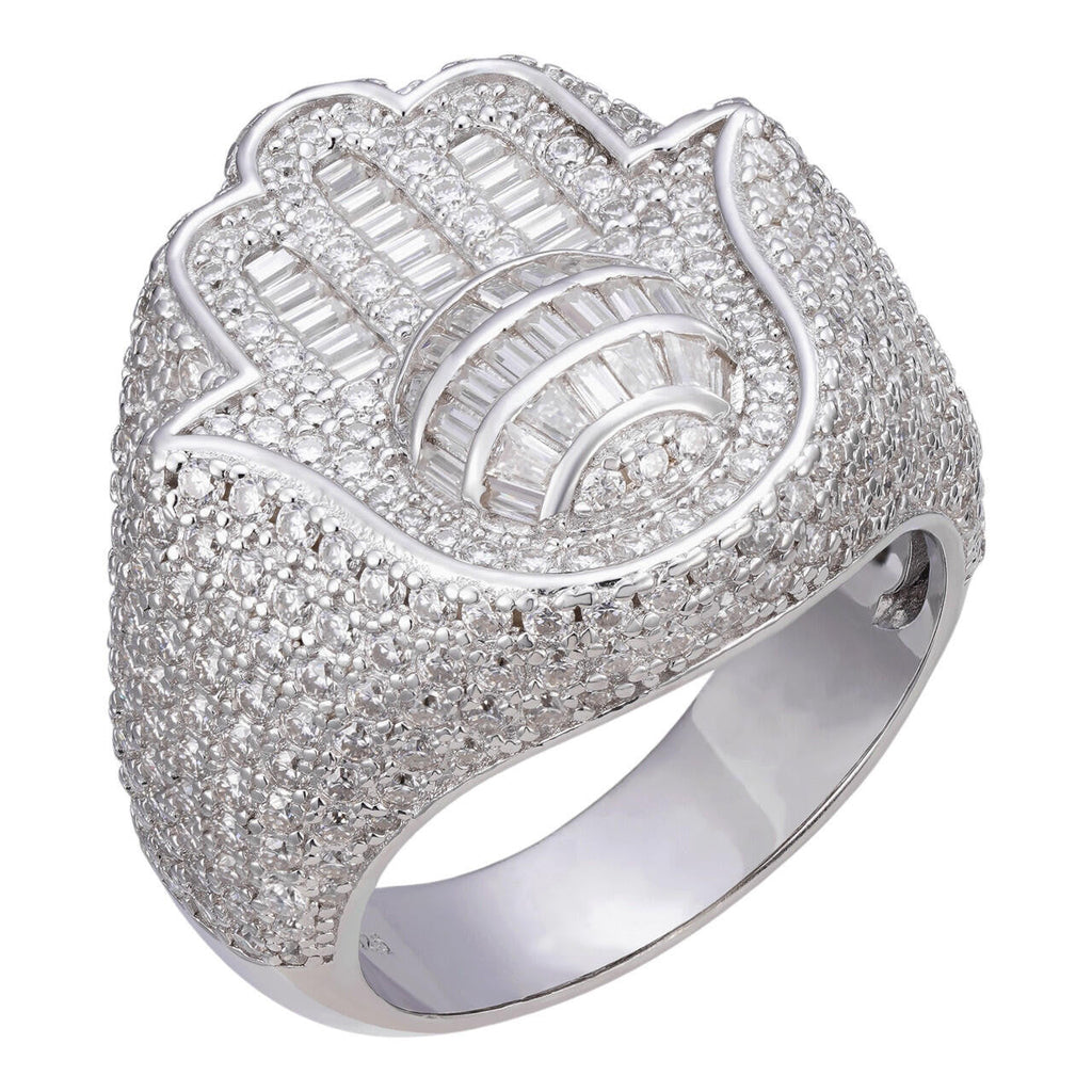 MOISSANITE Hamsa Hand Baguette Iced Out Ring - 925 Silver