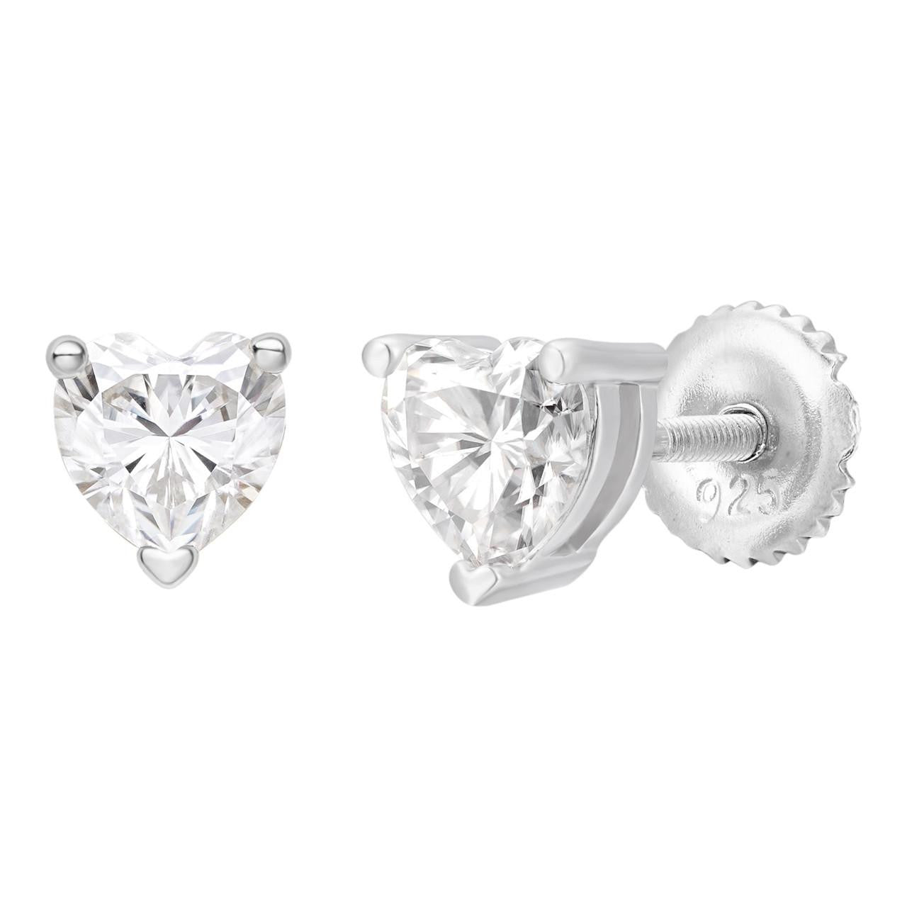 MOISSANITE Heart Shape Solitaire Stud Earrings - 925 Silver - 3mm-7mm - 0.2-2.4ct