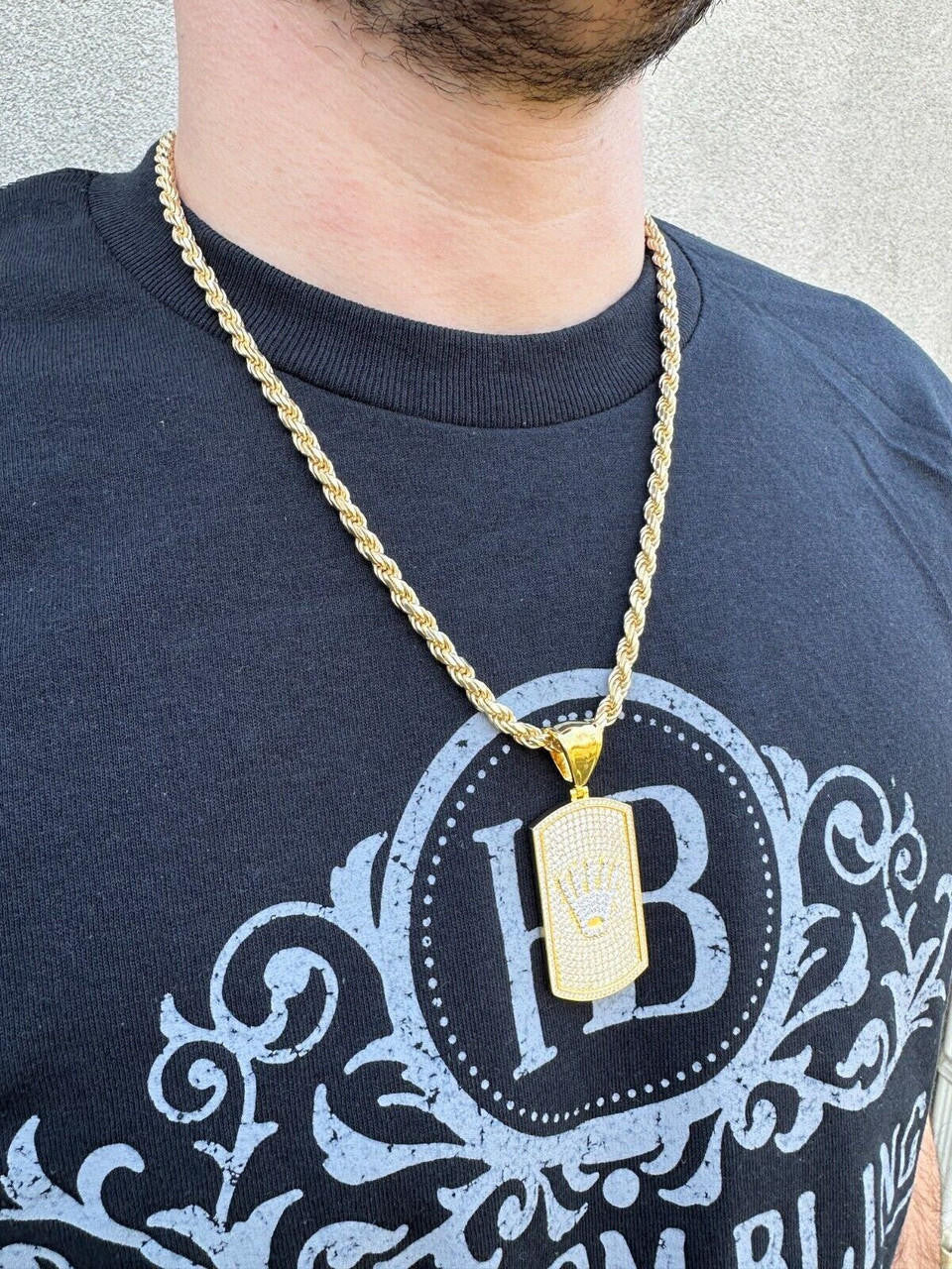 MOISSANITE Rolex Crown King Dog Tag Iced Out Pendant - 14k Gold Vermeil Or 925 Silver - Medium 2.25"