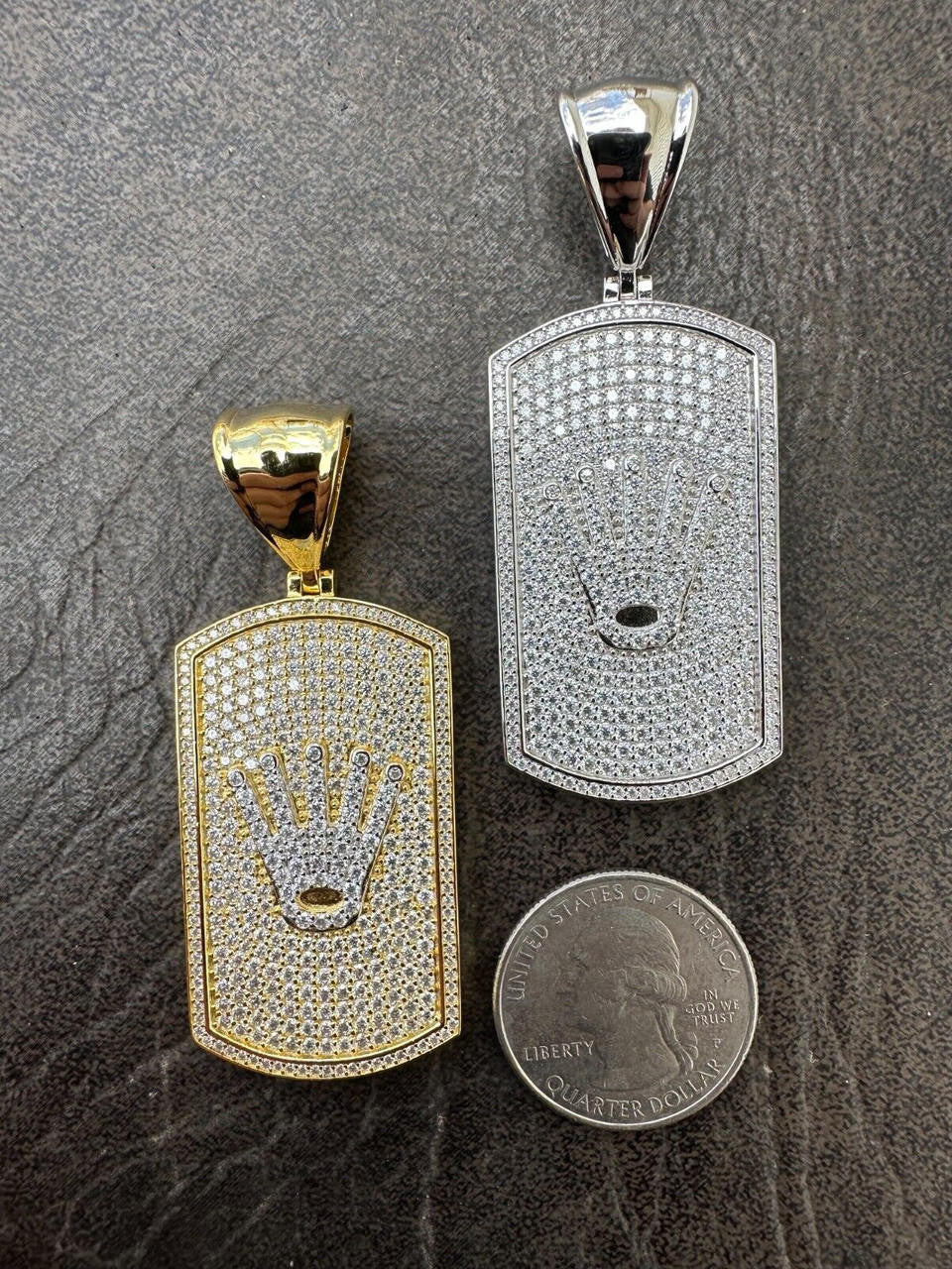 MOISSANITE Rolex Crown King Dog Tag Iced Out Pendant - 14k Gold Vermeil Or 925 Silver - Medium 2.25"