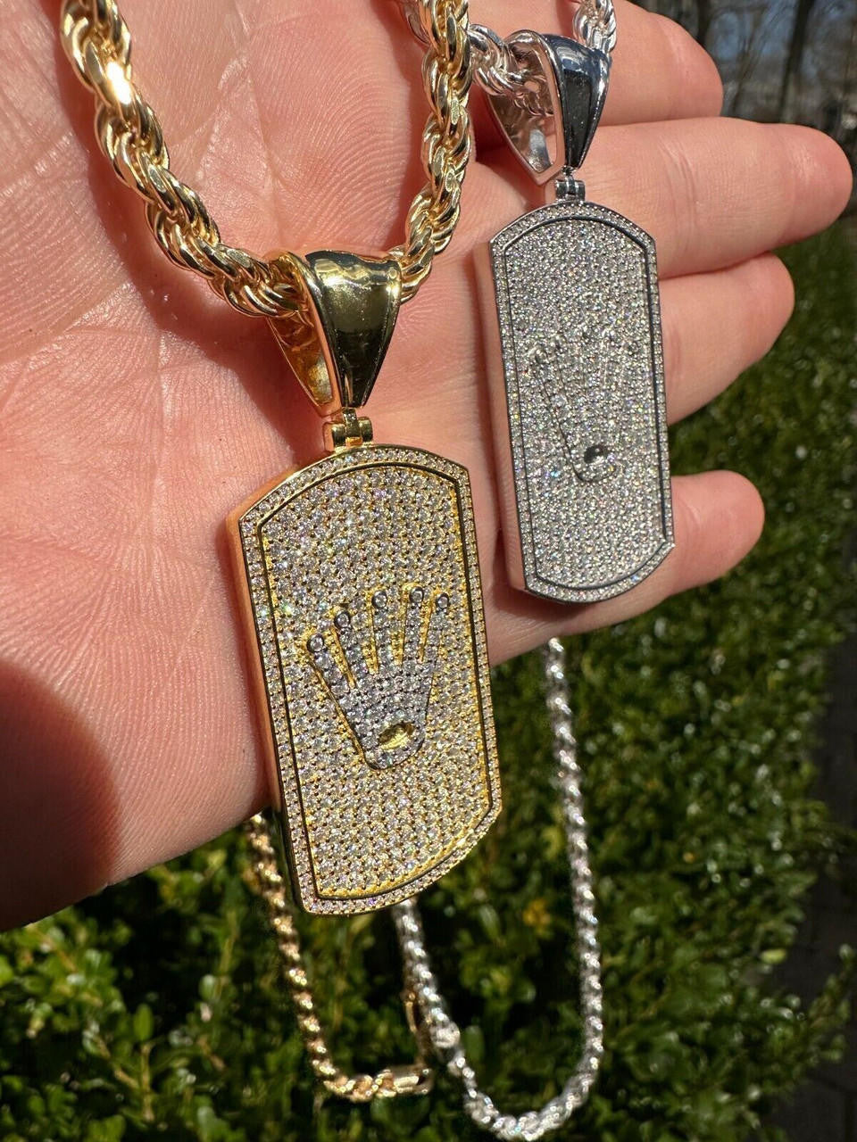 MOISSANITE Rolex Crown King Dog Tag Iced Out Pendant - 14k Gold Vermeil Or 925 Silver - Medium 2.25"