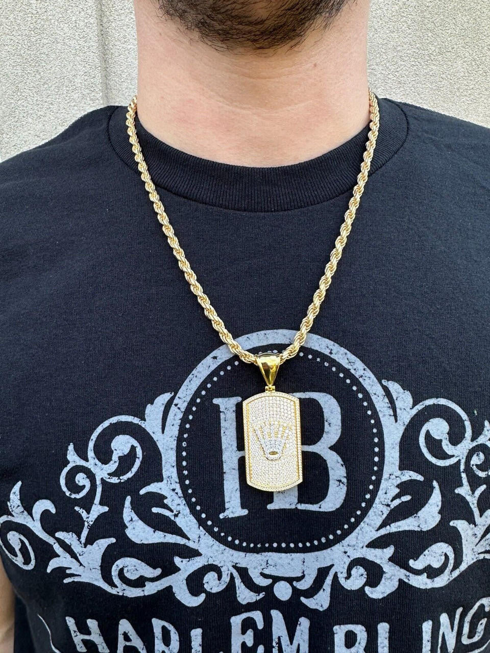MOISSANITE Rolex Crown King Dog Tag Iced Out Pendant - 14k Gold Vermeil Or 925 Silver - Medium 2.25"