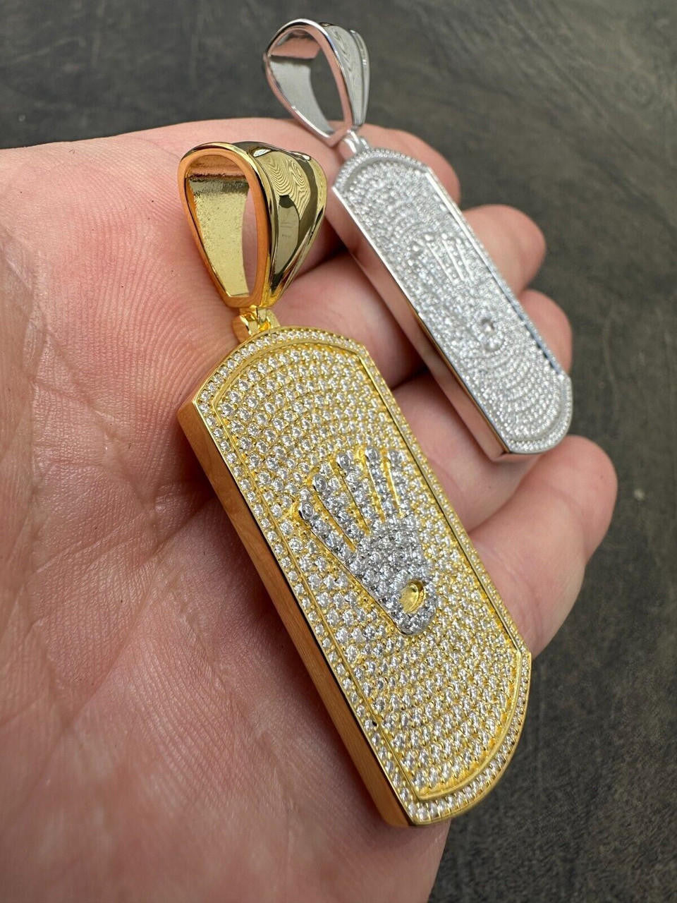 MOISSANITE Rolex Crown King Dog Tag Iced Out Pendant - 14k Gold Vermeil Or 925 Silver - Medium 2.25"
