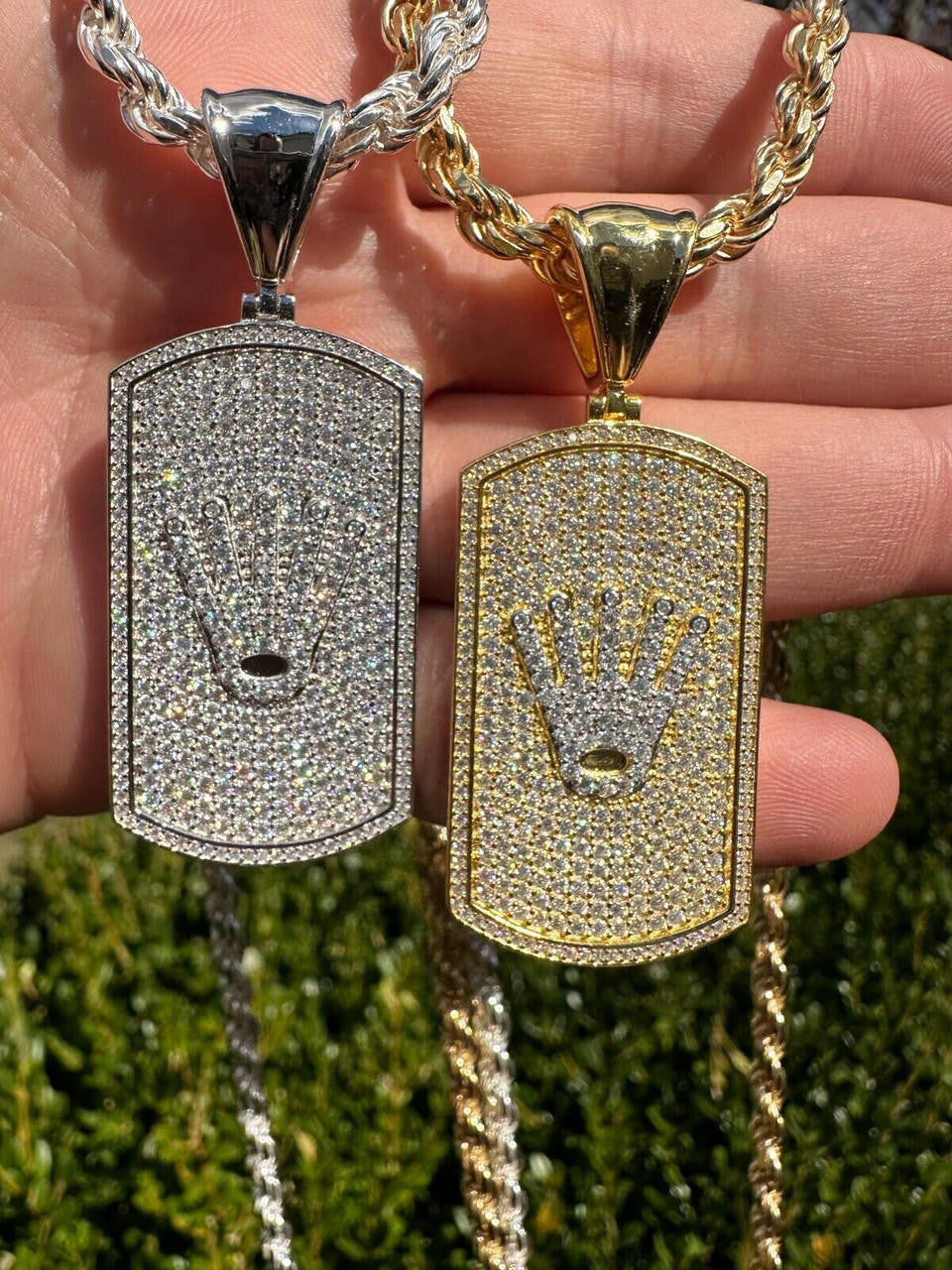 MOISSANITE Rolex Crown King Dog Tag Iced Out Pendant - 14k Gold Vermeil Or 925 Silver - Medium 2.25"