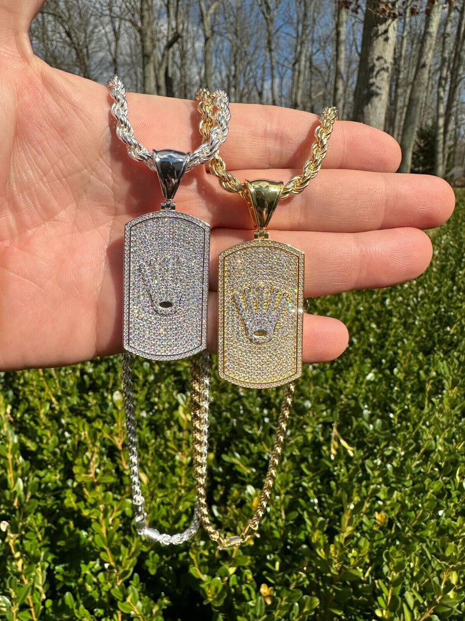 MOISSANITE Rolex Crown King Dog Tag Iced Out Pendant - 14k Gold Vermeil Or 925 Silver - Medium 2.25"
