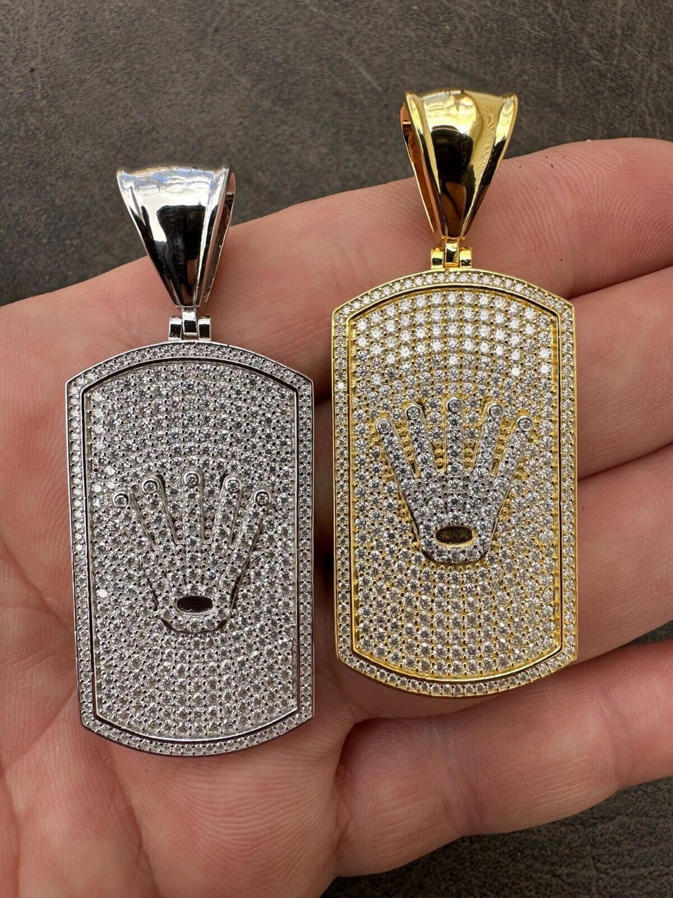 MOISSANITE Rolex Crown King Dog Tag Iced Out Pendant - 14k Gold Vermeil Or 925 Silver - Medium 2.25"