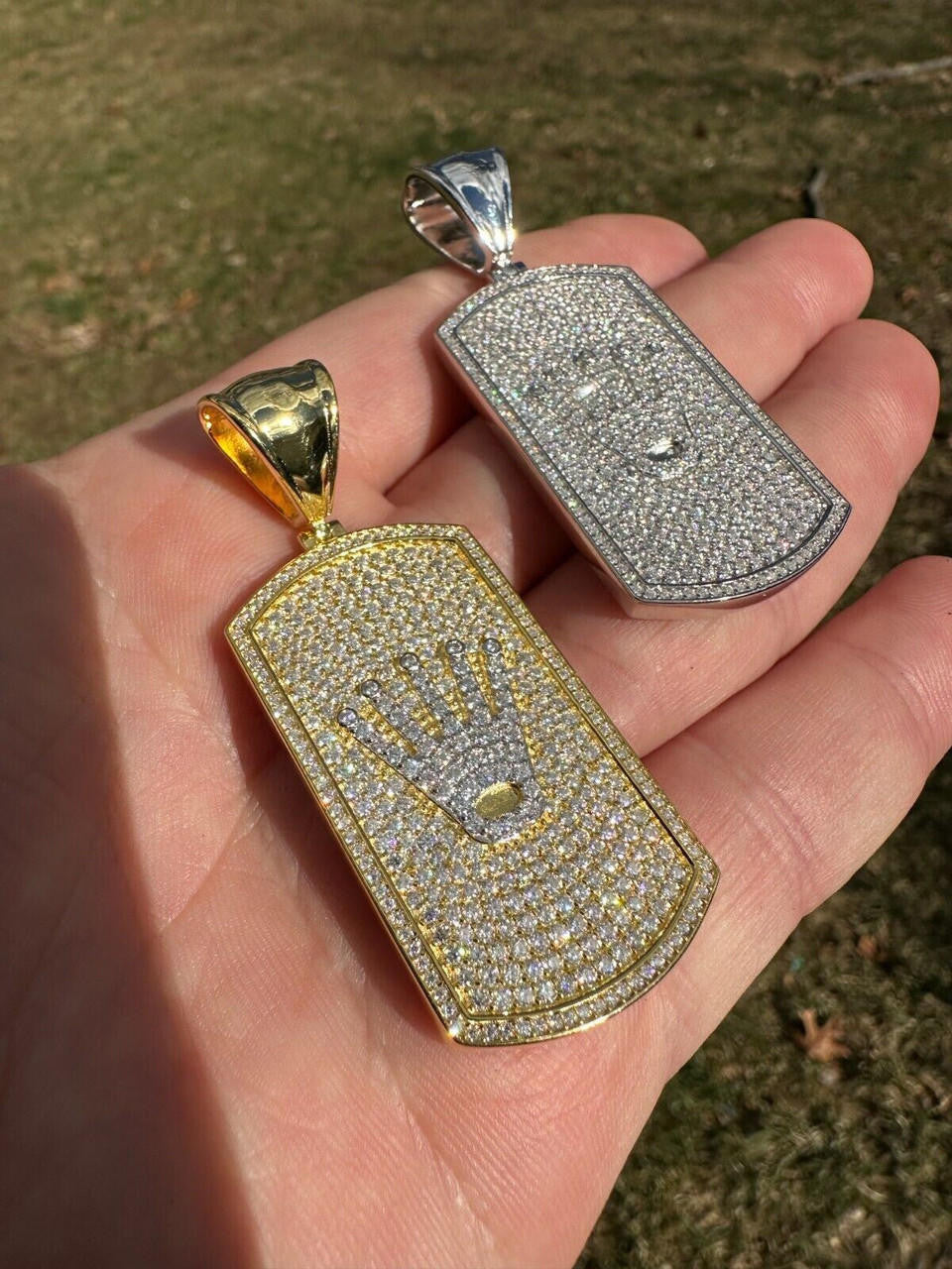 MOISSANITE Rolex Crown King Dog Tag Iced Out Pendant - 14k Gold Vermeil Or 925 Silver - Medium 2.25"