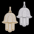 MOISSANITE Hip Hop Hamsa Hand Pendant - 10k Yellow Or White Gold - Small 1.5"
