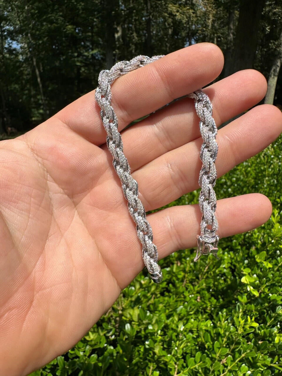 MOISSANITE Rope Chain Bracelet Iced Out - 925 Silver - 7.5mm - 16-30"