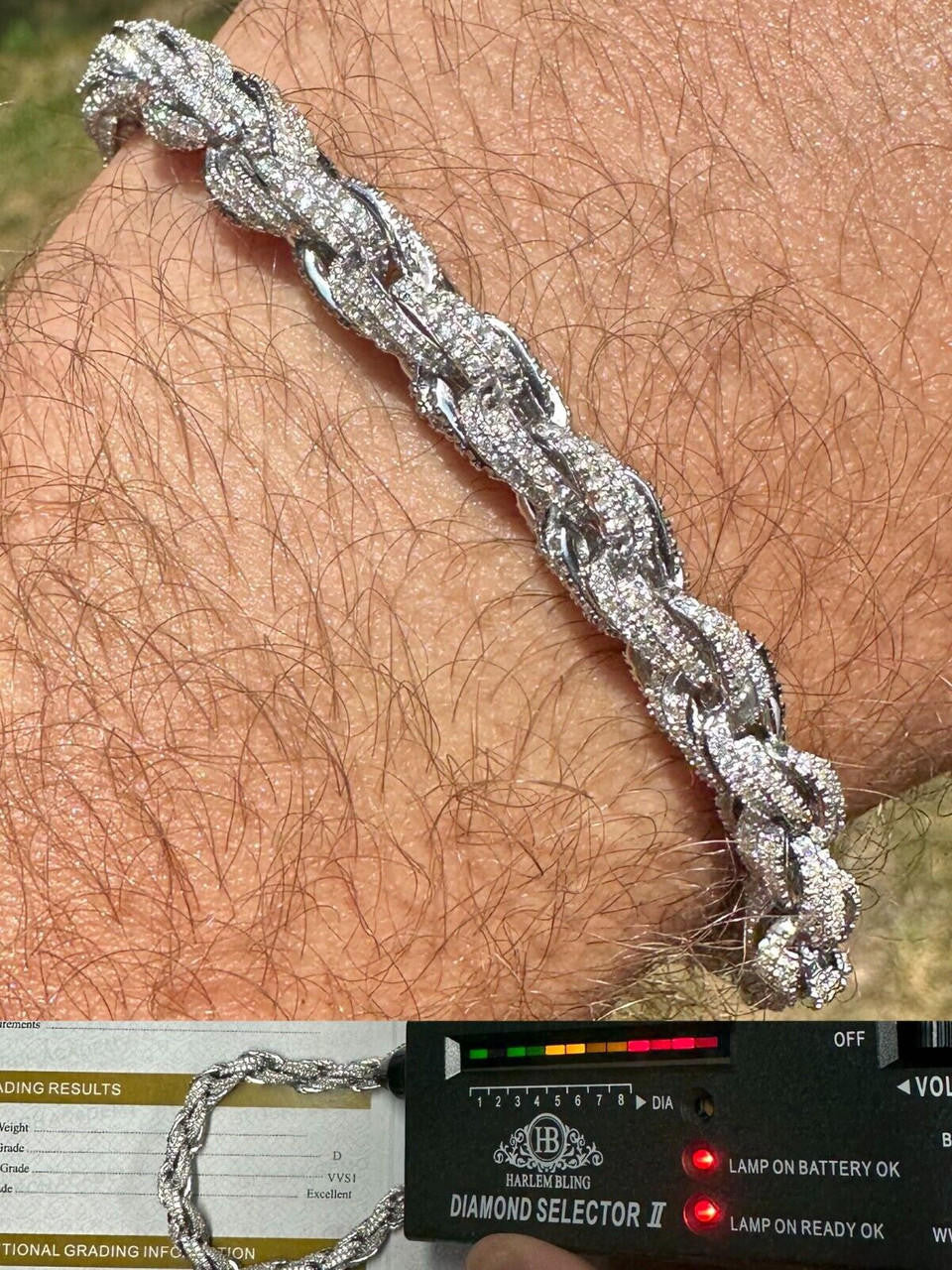 MOISSANITE Rope Chain Bracelet Iced Out - 925 Silver - 7.5mm - 16-30"