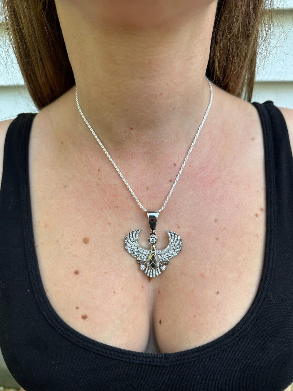 MOISSANITE Horus W. Ankh Pendant - 14k Gold Vermeil Or 925 Silver - Medium 2"