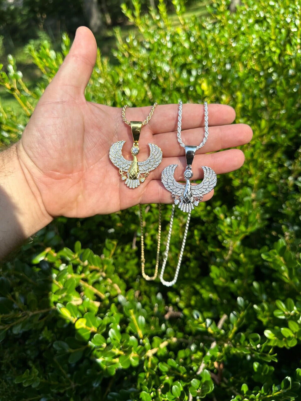 MOISSANITE Horus W. Ankh Pendant - 14k Gold Vermeil Or 925 Silver - Medium 2"