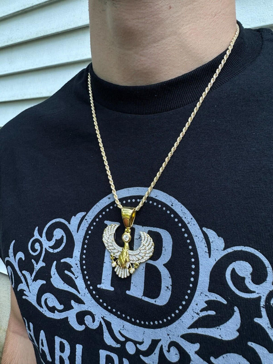 MOISSANITE Horus W. Ankh Pendant - 14k Gold Vermeil Or 925 Silver - Medium 2"