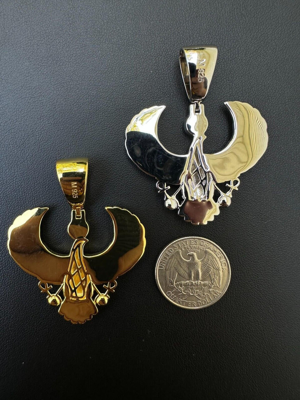 MOISSANITE Horus W. Ankh Pendant - 14k Gold Vermeil Or 925 Silver - Medium 2"