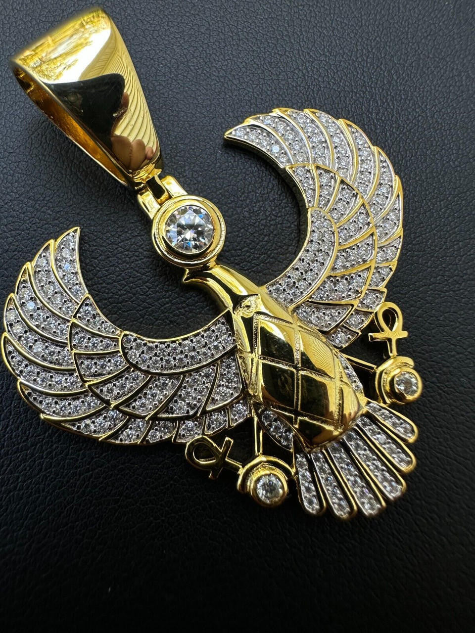 MOISSANITE Horus W. Ankh Pendant - 14k Gold Vermeil Or 925 Silver - Medium 2"