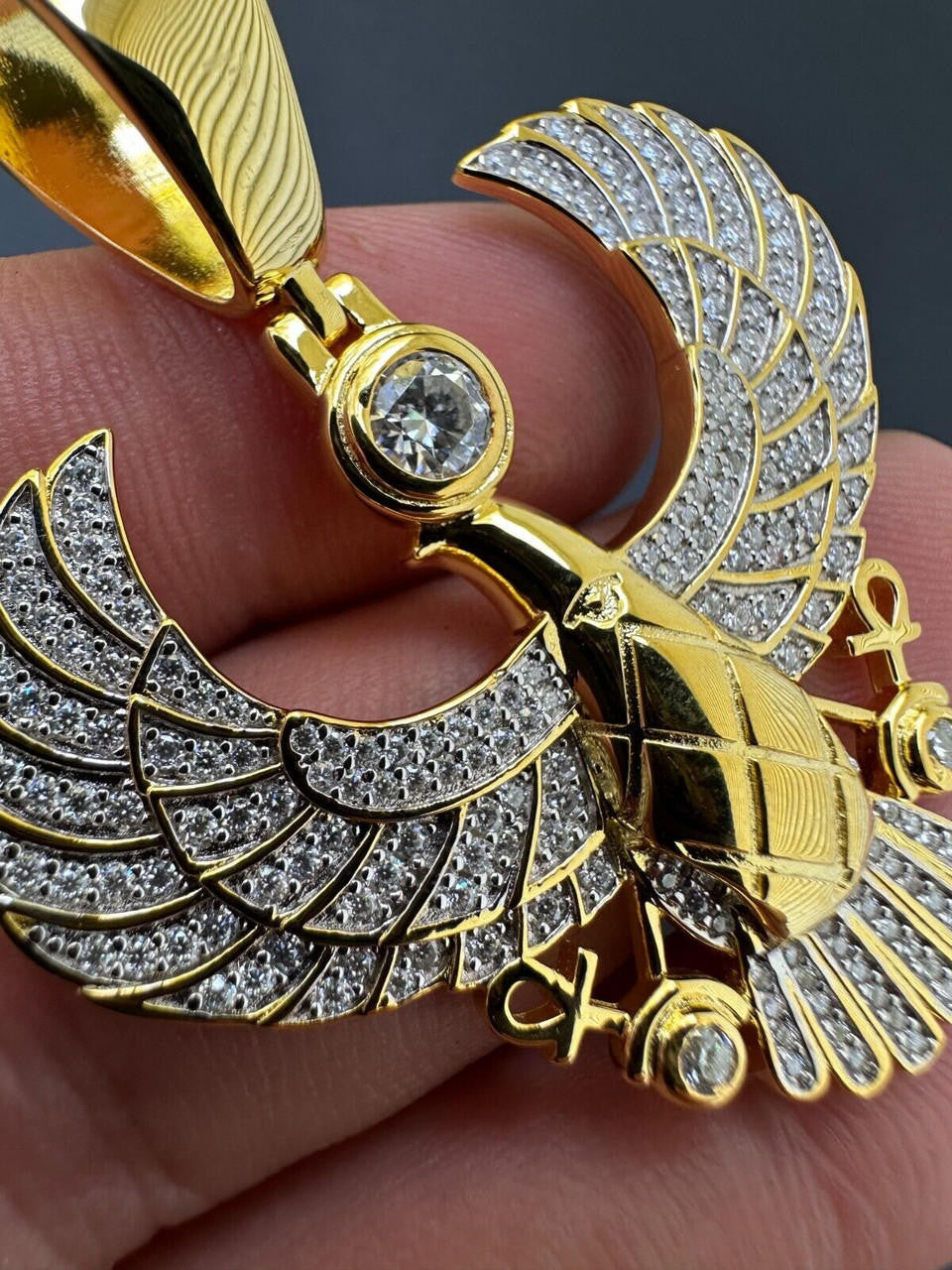 MOISSANITE Horus W. Ankh Pendant - 14k Gold Vermeil Or 925 Silver - Medium 2"