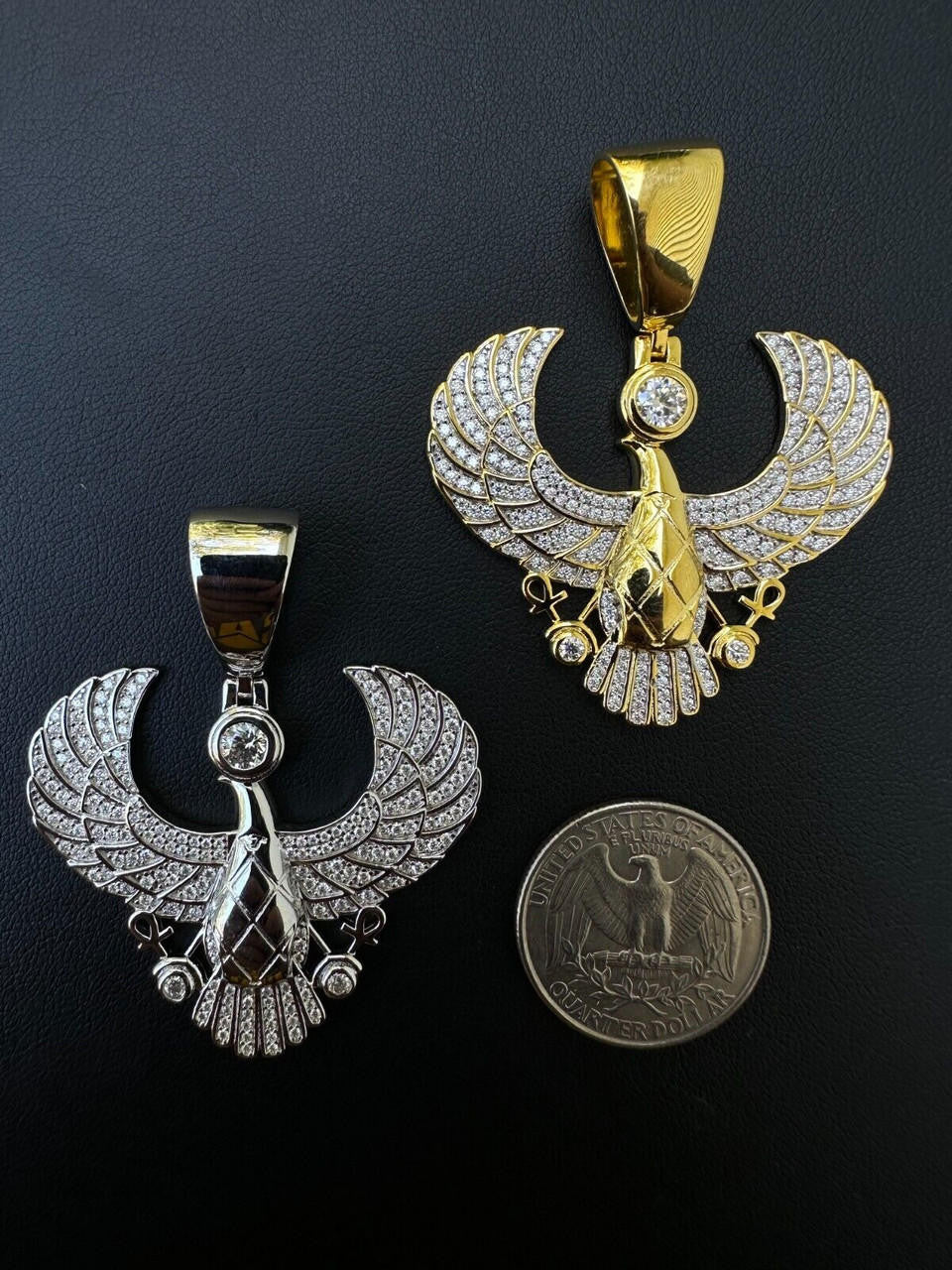 MOISSANITE Horus W. Ankh Pendant - 14k Gold Vermeil Or 925 Silver - Medium 2"