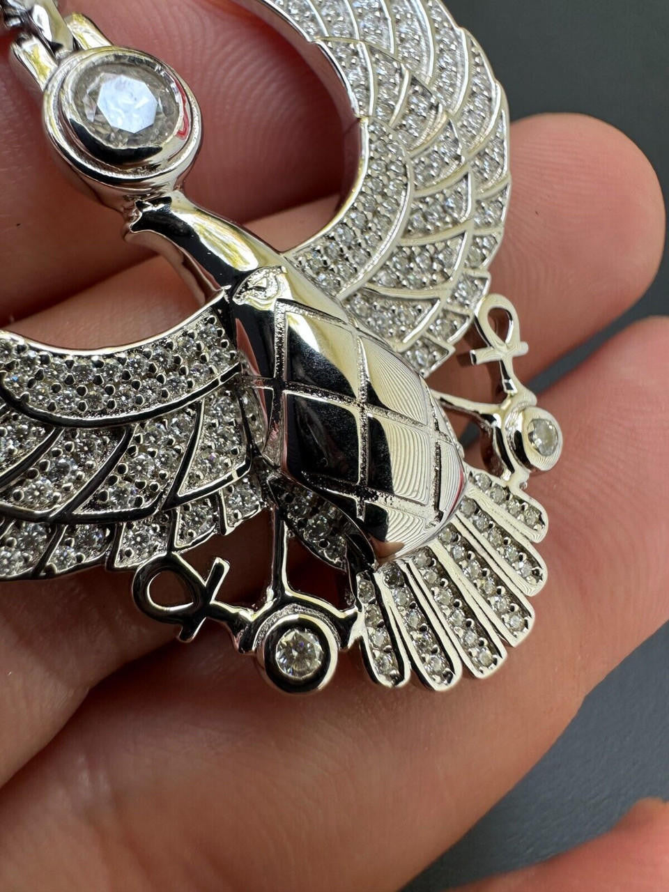 MOISSANITE Horus W. Ankh Pendant - 14k Gold Vermeil Or 925 Silver - Medium 2"