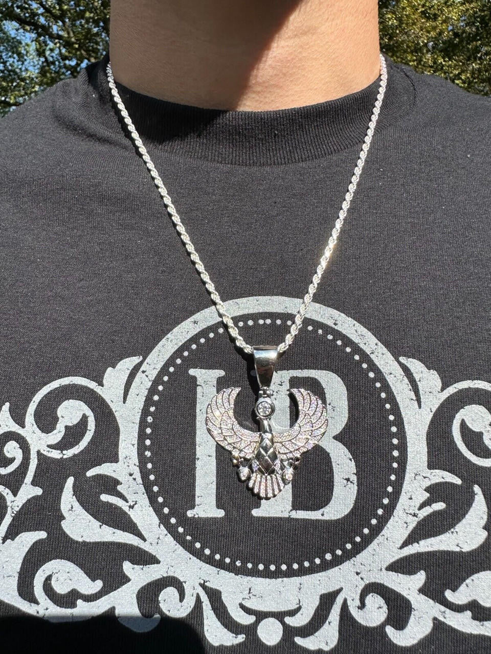 MOISSANITE Horus W. Ankh Pendant - 14k Gold Vermeil Or 925 Silver - Medium 2"