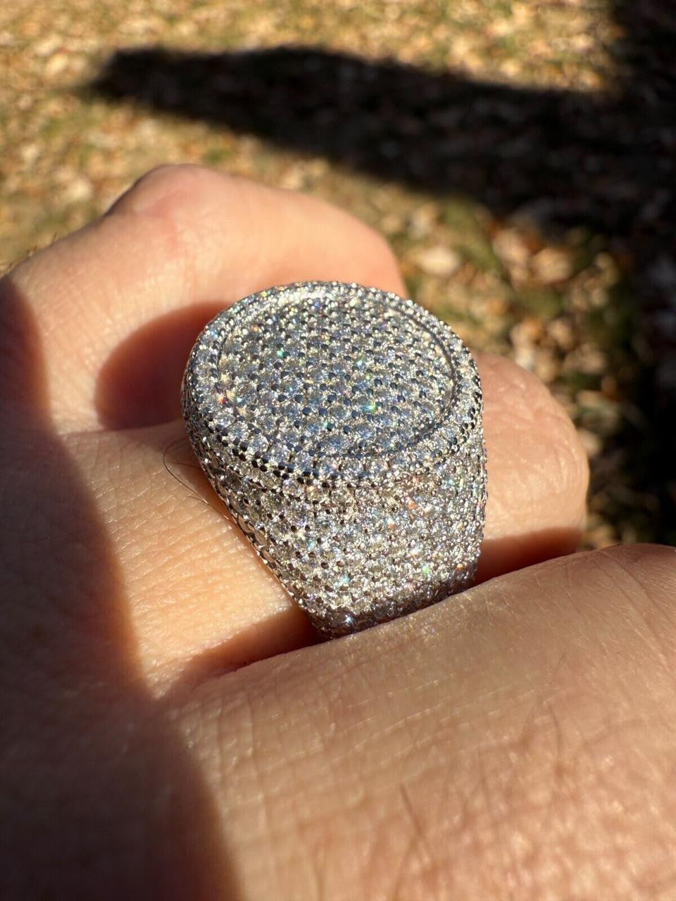 MOISSANITE Ice Giant Round Dome Iced Out Ring - 14k Gold Vermeil 925 Silver