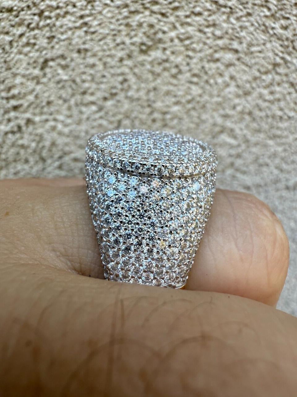 MOISSANITE Ice Giant Round Dome Iced Out Ring - 14k Gold Vermeil 925 Silver