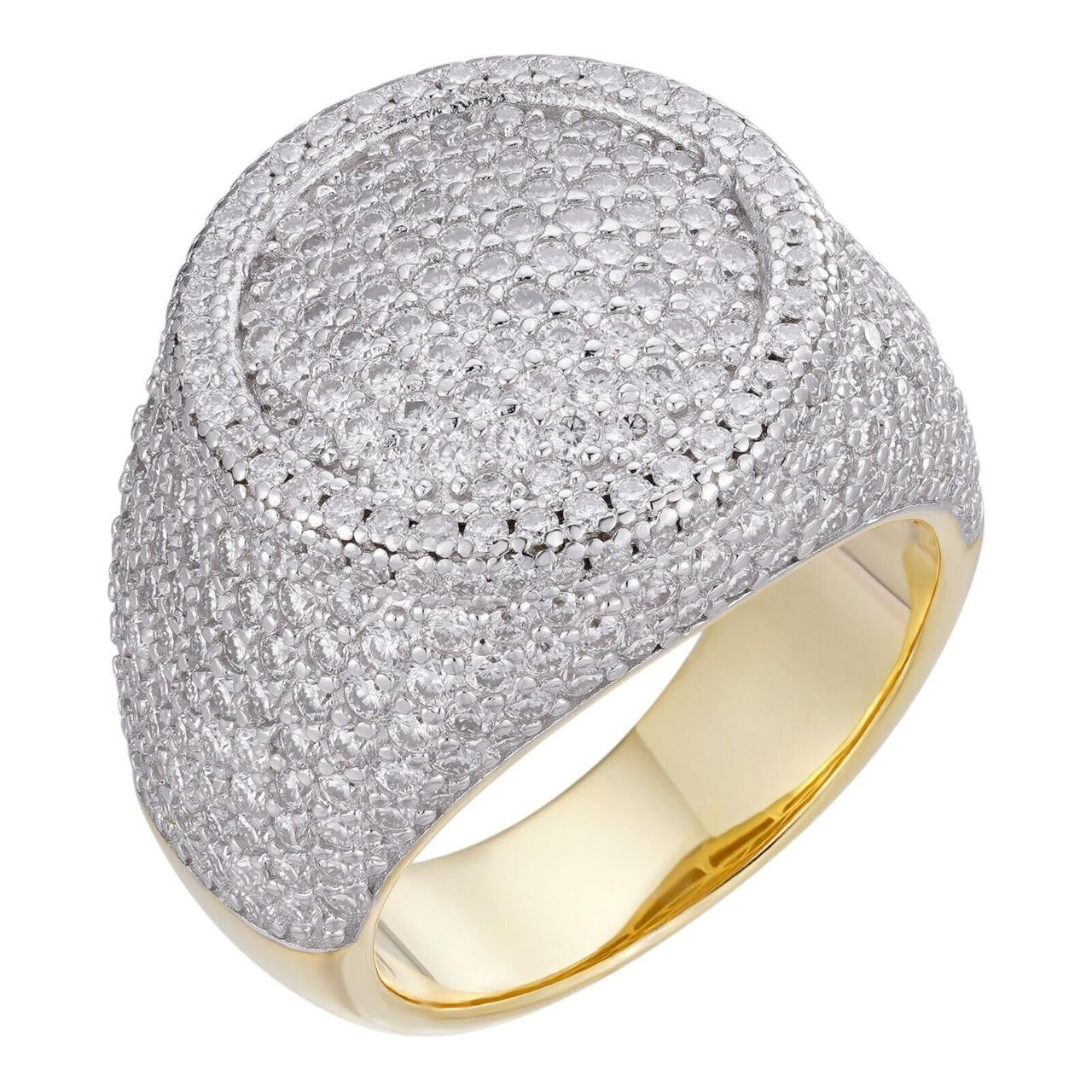 MOISSANITE Ice Giant Round Dome Iced Out Ring - 14k Gold Vermeil 925 Silver