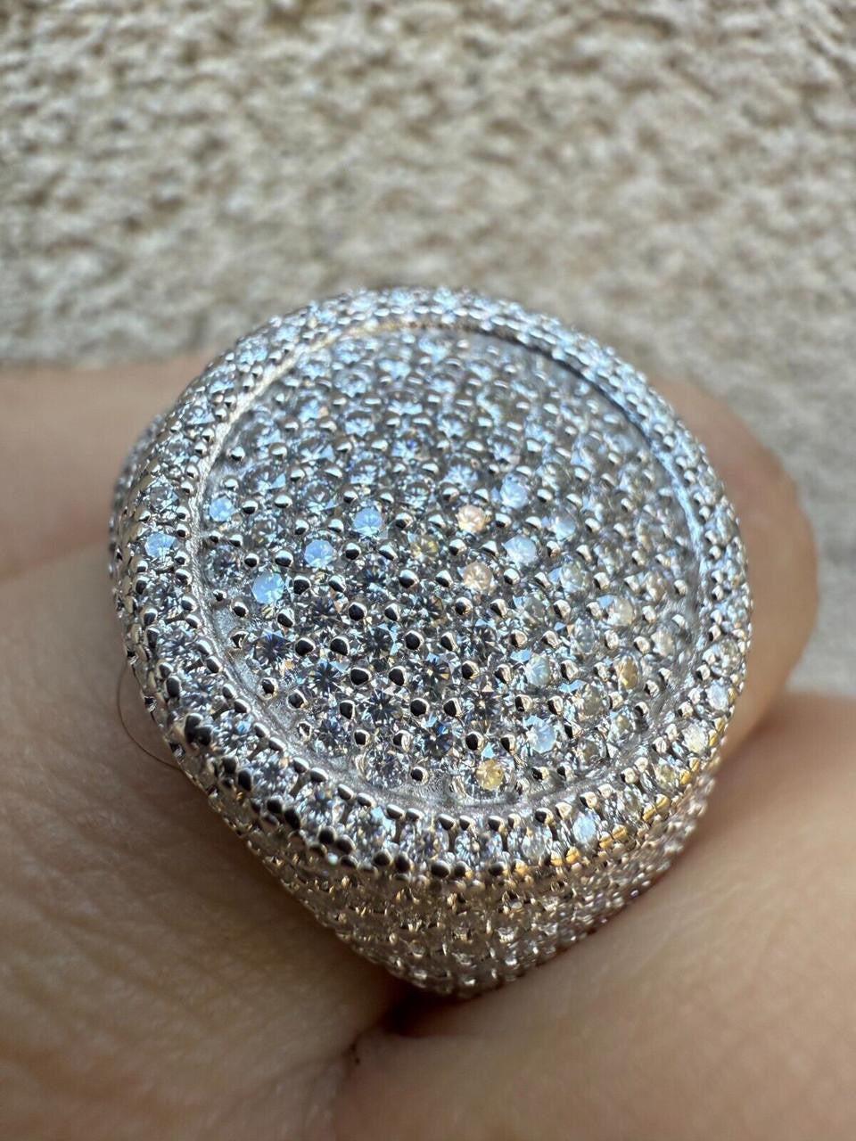 MOISSANITE Ice Giant Round Dome Iced Out Ring - 14k Gold Vermeil 925 Silver