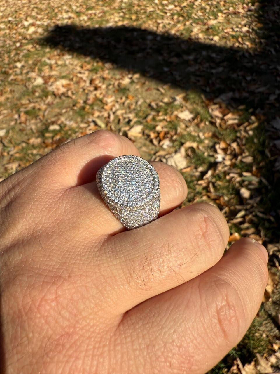 MOISSANITE Ice Giant Round Dome Iced Out Ring - 14k Gold Vermeil 925 Silver
