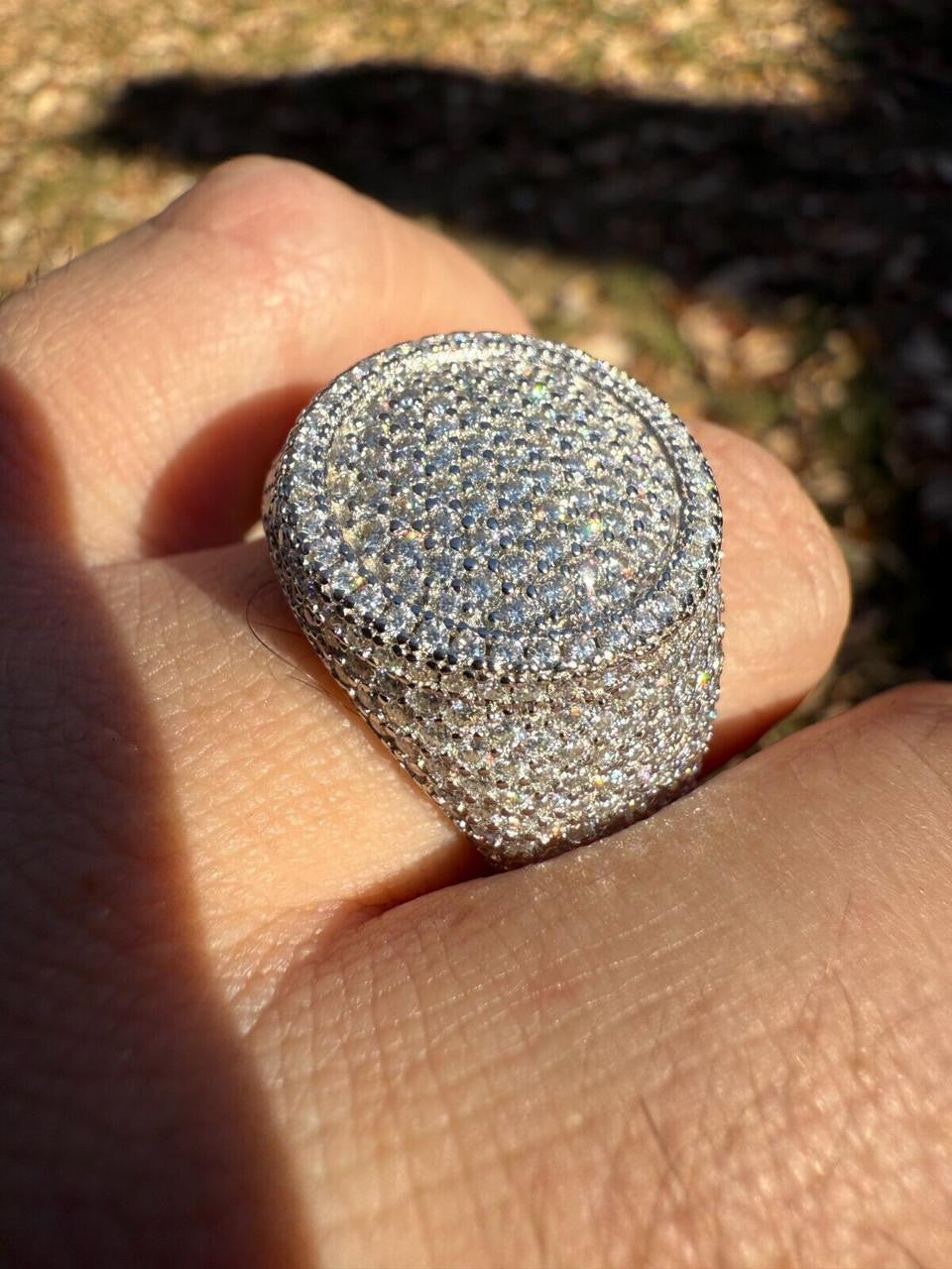 MOISSANITE Ice Giant Round Dome Iced Out Ring - 14k Gold Vermeil 925 Silver