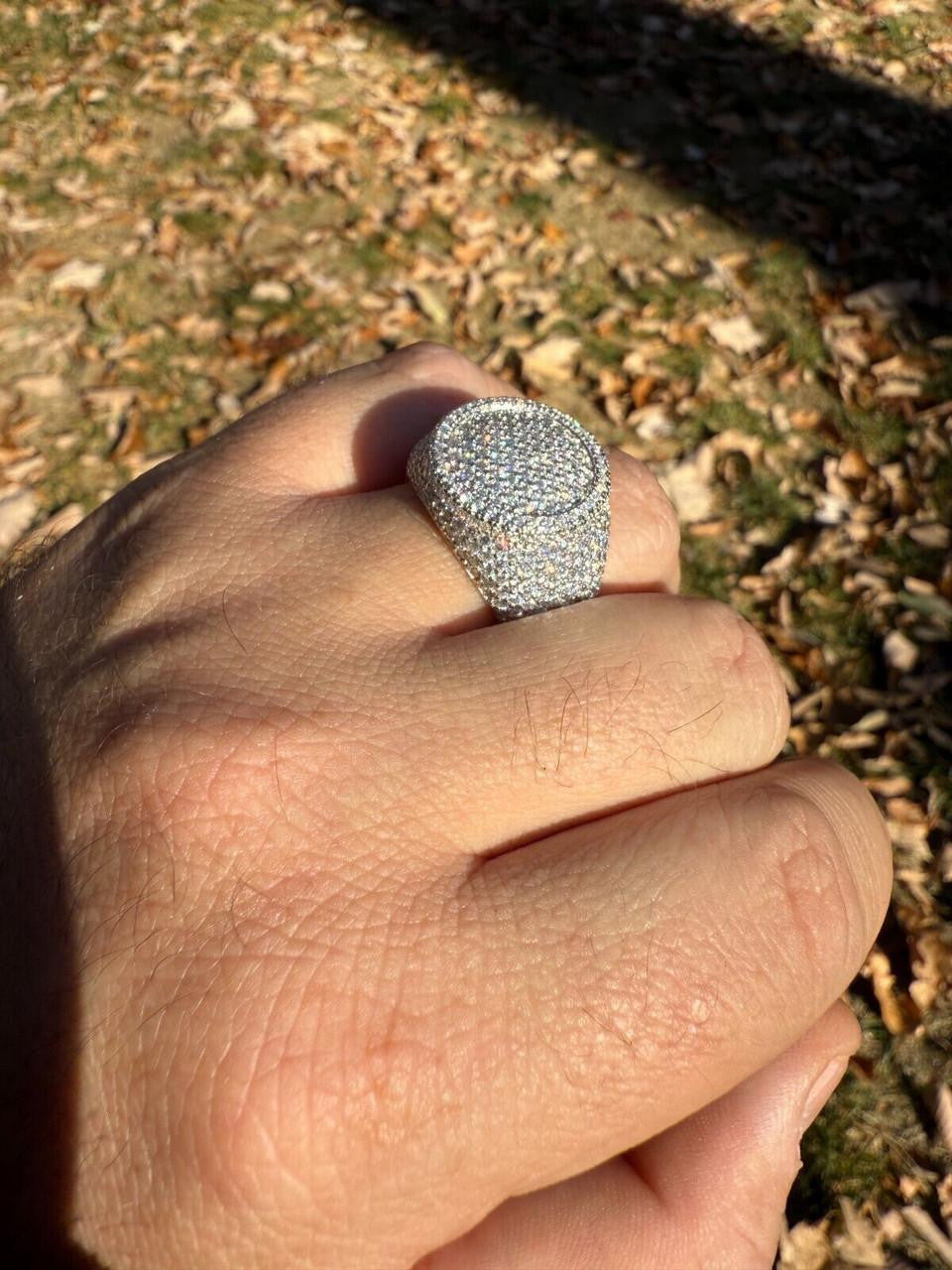 MOISSANITE Ice Giant Round Dome Iced Out Ring - 14k Gold Vermeil 925 Silver