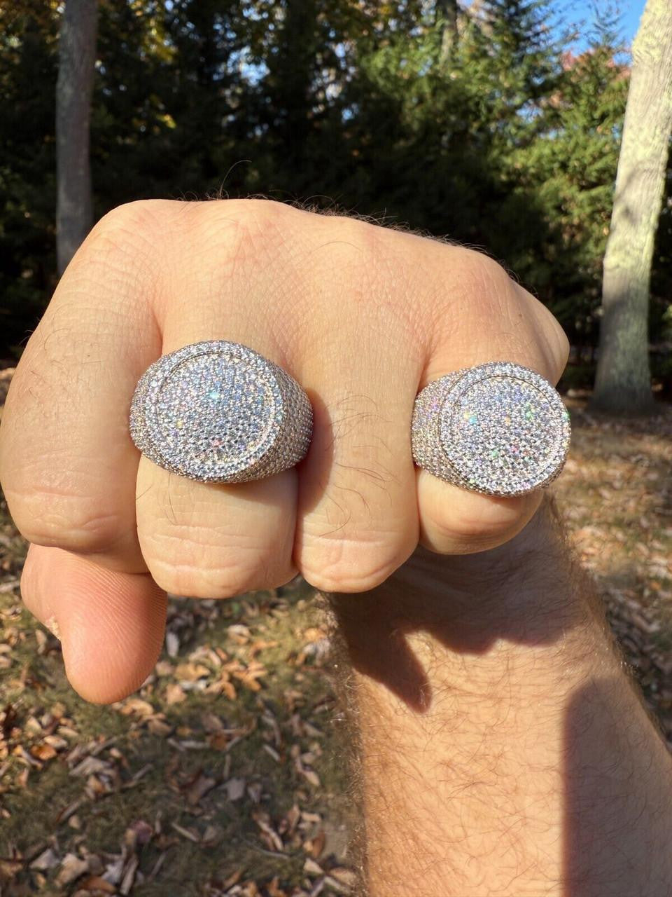 MOISSANITE Ice Giant Round Dome Iced Out Ring - 925 Silver