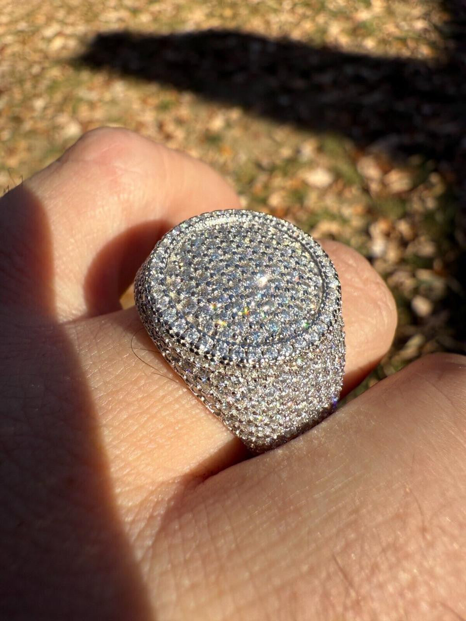 MOISSANITE Ice Giant Round Dome Iced Out Ring - 925 Silver