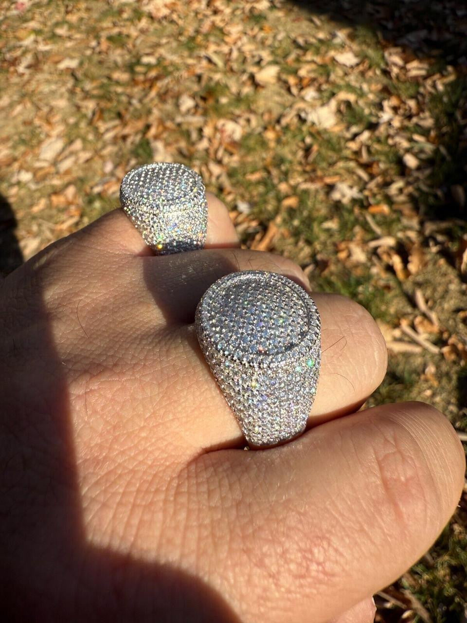 MOISSANITE Ice Giant Round Dome Iced Out Ring - 925 Silver