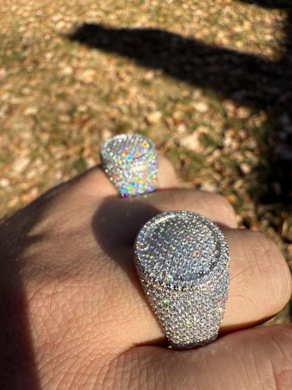MOISSANITE Ice Giant Round Dome Iced Out Ring - 925 Silver