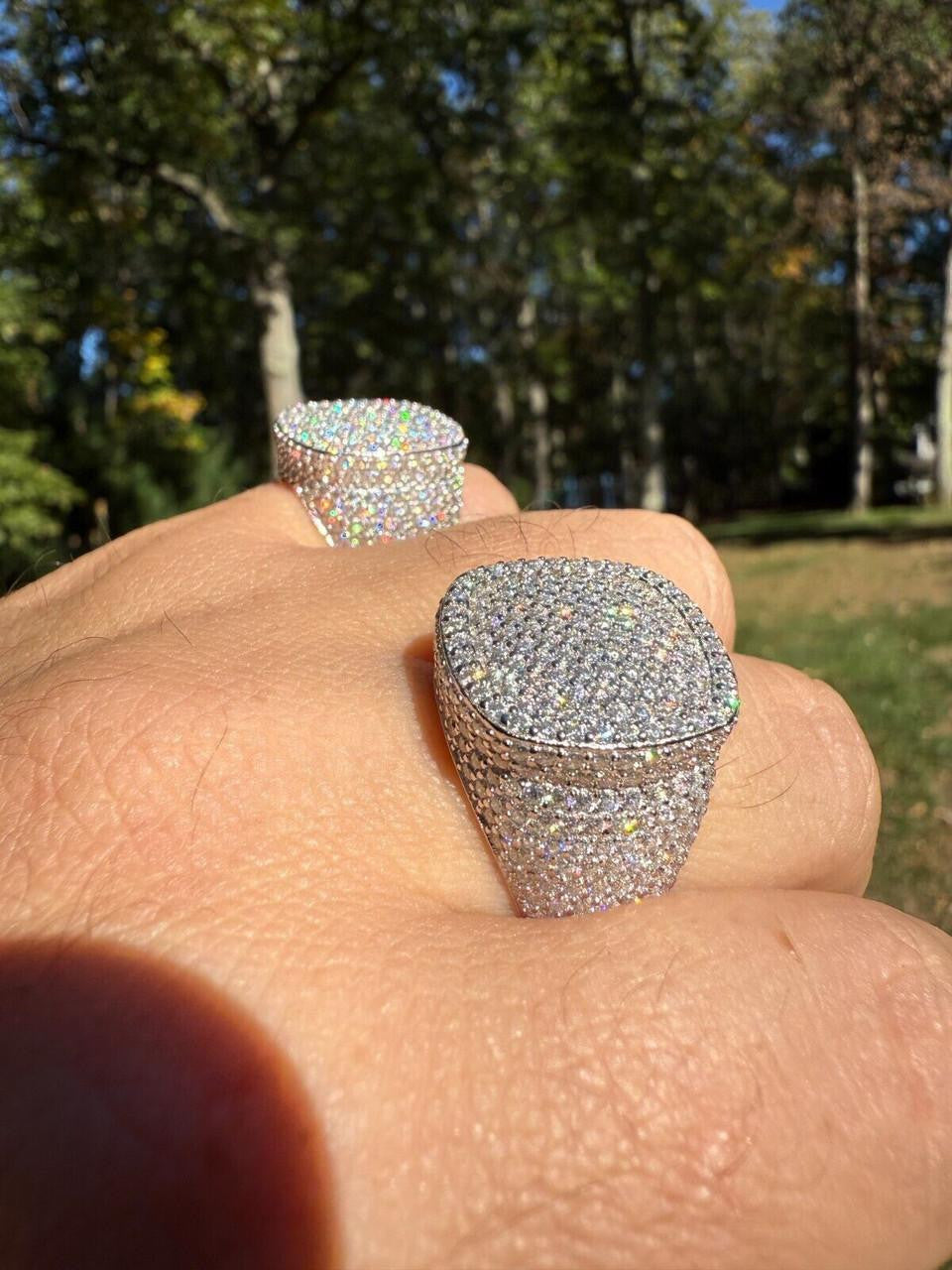 MOISSANITE Ice Giant Square Dome Iced Out Ring - 14k Gold Vermeil 925 Silver
