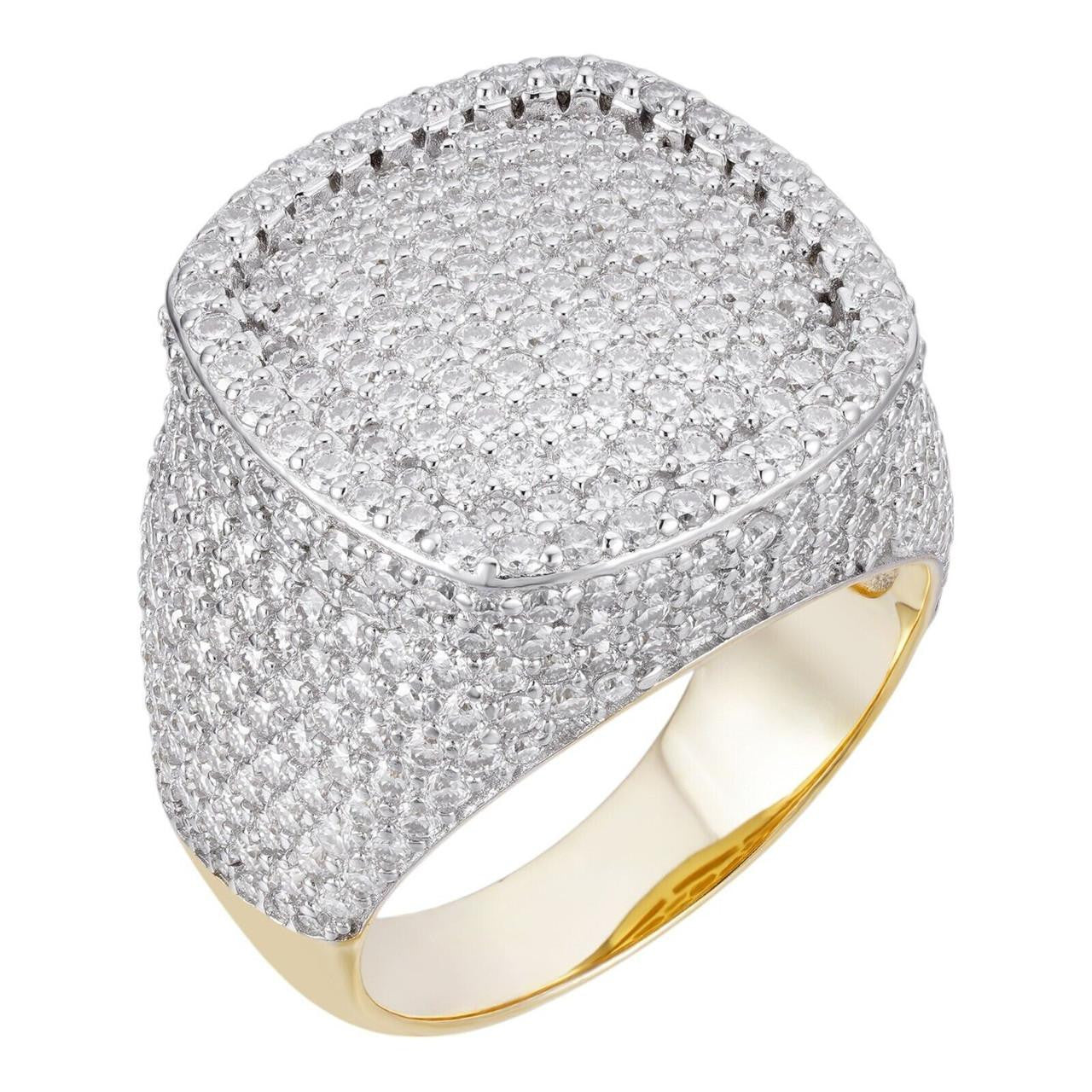 MOISSANITE Ice Giant Square Dome Iced Out Ring - 14k Gold Vermeil 925 Silver