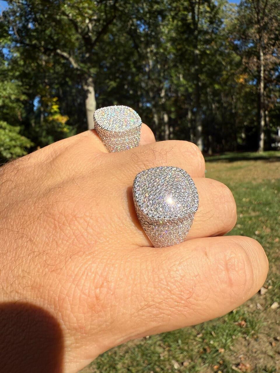 MOISSANITE Ice Giant Square Dome Iced Out Ring - 925 Silver