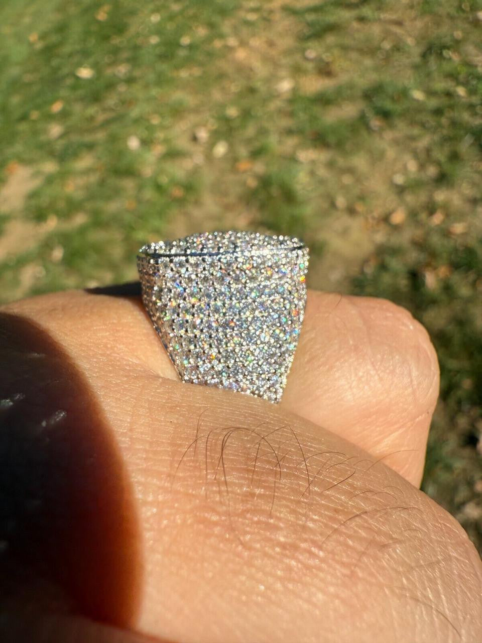 MOISSANITE Ice Giant Square Dome Iced Out Ring - 925 Silver