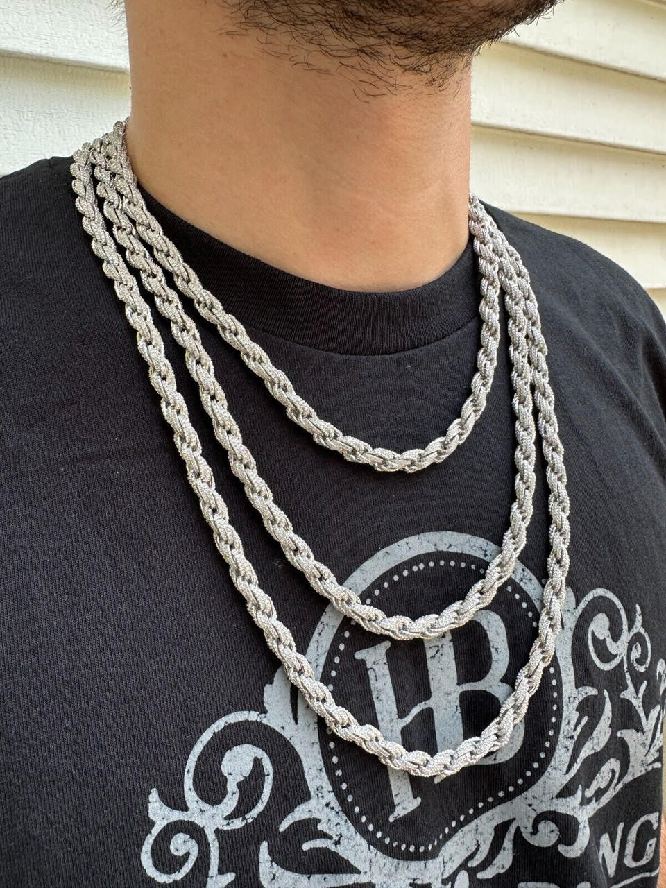 MOISSANITE Rope Chain Necklace Iced Out - 925 Silver - 7.5mm - 16-30"